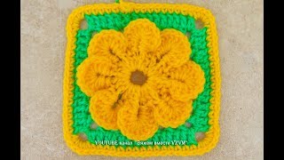 Цветок в квадрате. Вязание для начинающих. Квадратный мотив Урок 162  Flower in square crochet