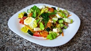 Худеем вкусно - салат "весенний" ( помидоры огурцы капуста яйца сыр морковь лук)