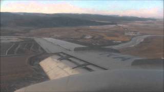 Tu-134 wing view.Approach and landing in Chita
