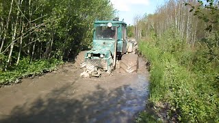 Homemade forwarder rides through deep water and mud
