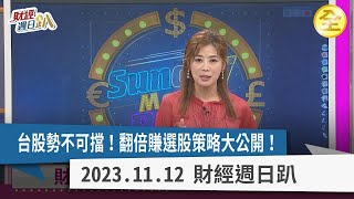 台股勢不可擋攻萬七？！IC設計、IP股、驅動IC有翻倍賺成長力道？低位階轉機股+雙低股，股價甜蜜點多？！搶賺選舉行情，ETF買市值型能大賺指數上漲？ 2023.11.11【財經週日趴 全集】