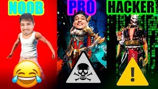 NOOB VS PRO PLAYER VS HACKER!!! FREE FIRE