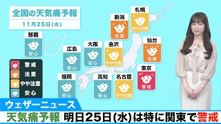 【天気痛予報】明日25日(水)は特に関東で警戒