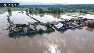 Беспилотник снял подтопленные дома в Иркутской области