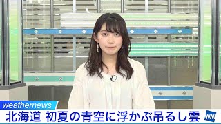北海道 初夏の青空に浮かぶ吊るし雲