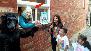 Granny and kids playing Ice Cream Shop