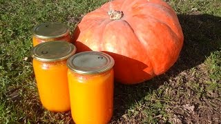 Тыквенное пюре в своём соку в автоклаве.Pumpkin puree juice in its autoclaving.