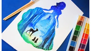 Как нарисовать силуэтный рисунок (БЕЛОСНЕЖКА И СЕМЬ ГНОМОВ) Уроки рисования.