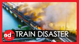 Shocking Footage as Train Derailment Collapses Bridge in Arizona