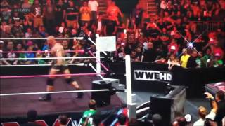 The Ryback throws mic into the crowd; fan chants 'Goldberg' into it