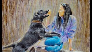 Рисуем пастелью Девушку с собакой. Как рисовать картину пастелью. Картина пастелью - Полный урок!
