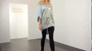 Aqua Silk Metallic Star Print Top With Sequinned Trim
