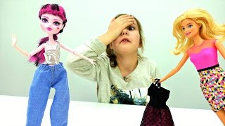 Куклы Барби и Монстер Хай в магазине. Платье для Дракулауры