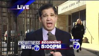 Lady trips and falls during live news broadcast with Joe torres