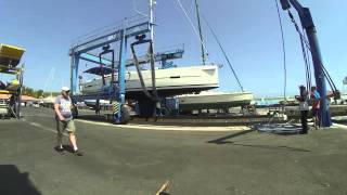 Sailing yacht is launched in the seaport by Captain's Bridge