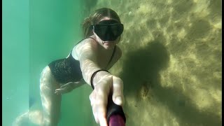 My new underwater video. 2018 year in Greece. Girl in black swimming wear.