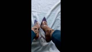 dangling my clear slutty high heels cinderella mules