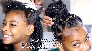 NATURAL HAIR | HOW TO: BOX BRAIDS "RUBBER BAND METHOD" KIDS HAIRSTYLE