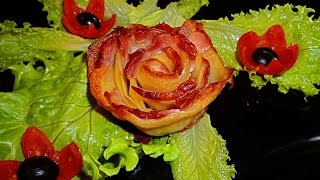 Цветы из картофеля и ветчины! Flowers of potatoes and ham.  Decoration of vegetables!