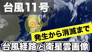 台風11号 発生から消滅まで 台風経路と衛星雲画像