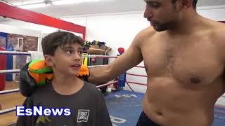 (People's Champ) Amir Khan Sparring A Kid Makes His Day! EsNews Boxing