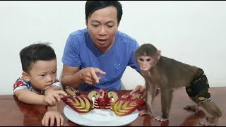 Baby Monkey | Doo Family Eats Apple Swan Made By Mom