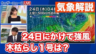 24日にかけて強風注意　東京地方で木枯らし一号の可能性は？