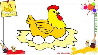 How to draw a chicken (hen) EASY step by step for kids, beginners, children