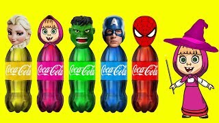 Masha Elsa Hulk Captain America Spiderman Coca Cola Bottles Finger Family Colors Learn