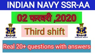 ||Indian navy SSR AA third shift answerkey 2 February,2020||