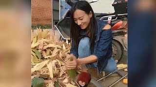 Lovely Amputee Girl Cleaning  Corn
