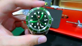 [橄榄绿表带] 精工 绿水鬼换复古皮表带 (Seiko 5 sports srpb92 Hulk change Olive Green strap)