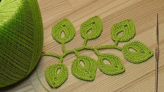 Вязание веточки листиков - урок вязания крючком -Crochet leaf sprigs