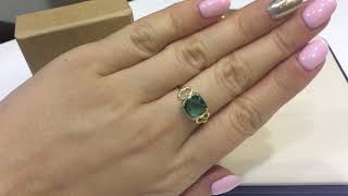 Кольцо 1401 из желтого золота 585 пробы с зеленым кварцем
