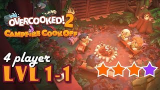 Overcooked 2 Campfire Cook Off Level 1-1 Playthrough 4 stars 4 Player Co-op! Enjoy!