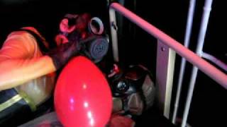 Blowing Squeaky Red Balloon - Wearing Latex Catsuit and Gasmaske - with My mannequin