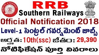 RRB Latest Notification Recruitment 2018 On SSC 10th Southern Railway RRC Safaiwala jobs in telugu