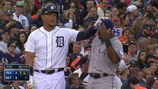 WATCH THE HAIR! Miguel Cabrera ruffles Adrian Beltre's feathers