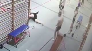 three guys trying to do an acrobatic lift fall - 1097429
