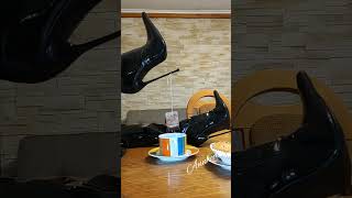 Ania-shinyboots and tea #shorts #boots #heels