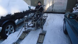 Самодельный снегоход,первый выезд.