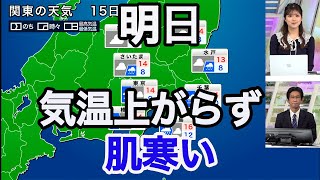 明日の関東　気温上がらず肌寒い
