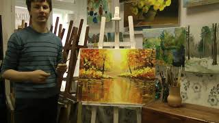 Мастер класс рисуем осень маслом. Отражение мастихином