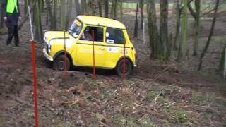 Rupert North's Rover Mini struggling with ground clearance at Brickhill trial