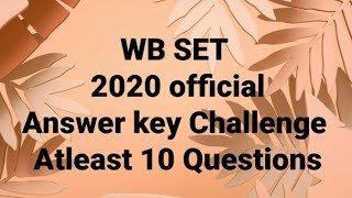 WB SET 2020 Y series official Answer key || History || Challenge wale question s || Bishnu||
