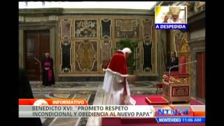 Benedicto XVI se despide de sus cardenales en su último día de pontificado