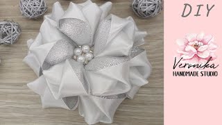 ?Нарядный бант из атласной ленты 5 см МК?Bow flower of ribbon 5 cm DIY Tutorial?PAP flor de fita