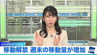 週末の移動量が増加傾向　お出かけ自粛マップ
