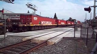 BNSF 5868, 5675 Lead A Stack Train Through Puyallup