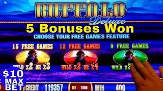 Buffalo Deluxe Slot Machine $10 Max Bet Bonuses! Live Slot Play (Aristocrat)